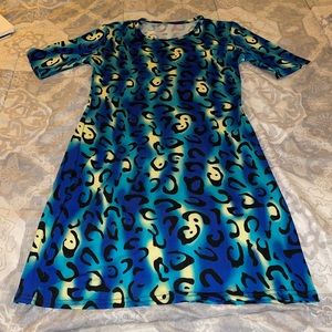 Blue, green and yellow dress